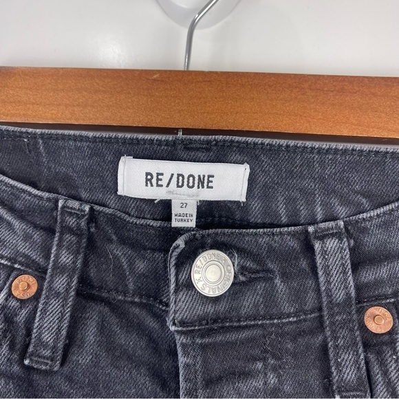 RE/DONE Faded Black High Rise Button Fly Ankle Crop Jeans Raw Hem Size 27 - Picture 8 of 11